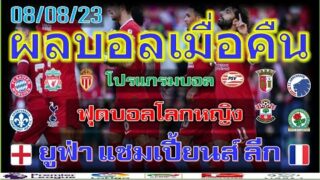 ผลบอลเมื่อคืน 8/8/2023 ฟุตบอลโลกหญิง ยูฟ่า แชมเปี้ยนส์ ลีก